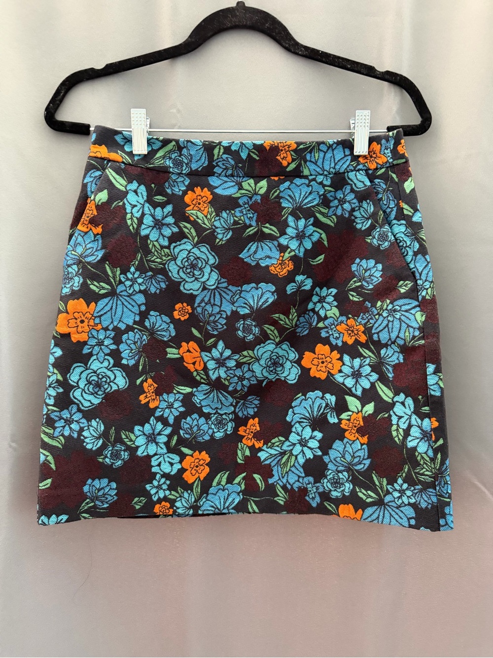 Floral A-Line Mini Skirt in Blue & Orange